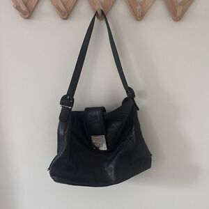 Etienne Aigner 100% Genuine Leather Single Strap Hobo Bag in Black Buckle Moto